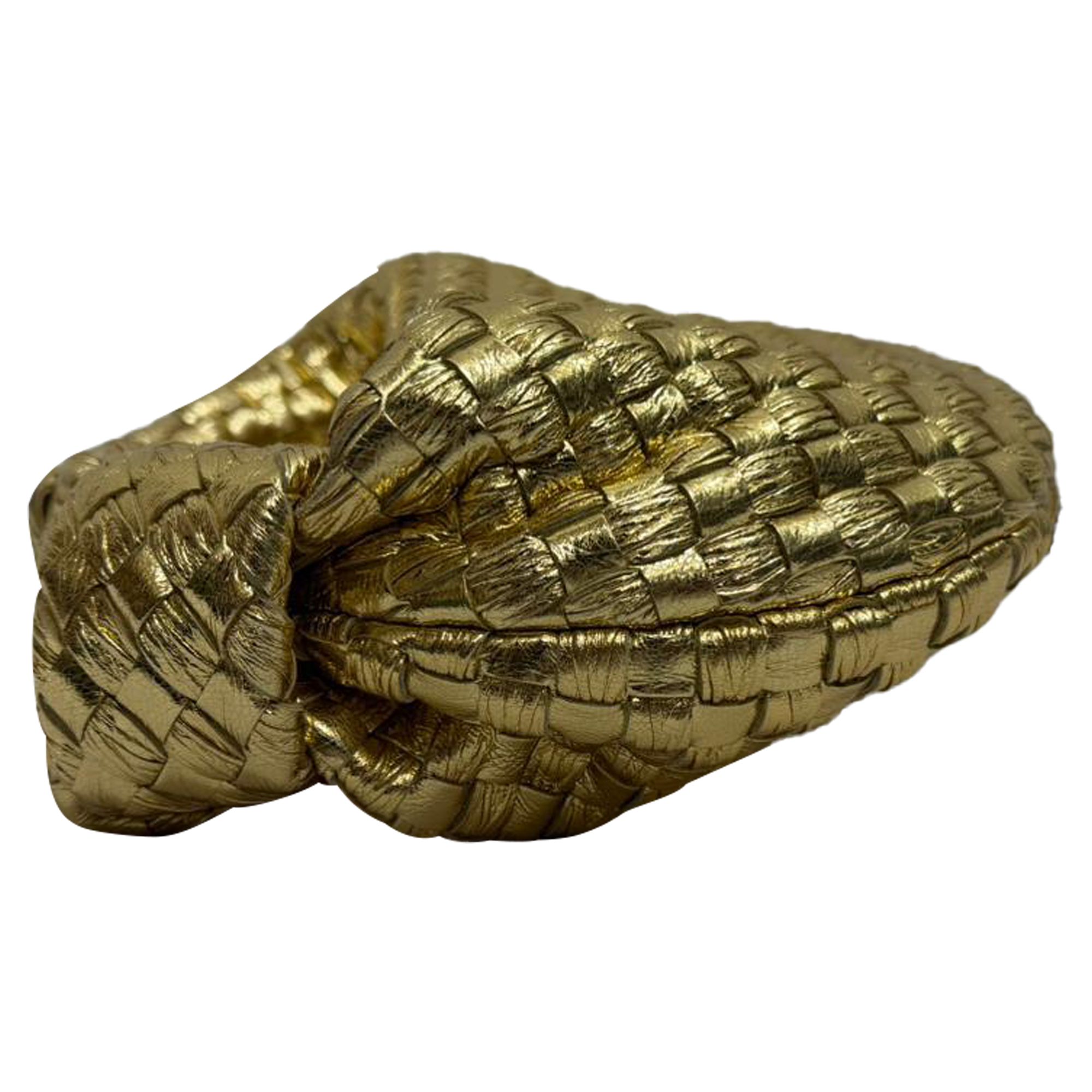 Bottega Veneta Preloved Metallic Intrecciato Mini Jodie In Gold Nappa Leather In Metallic Gold