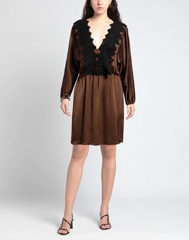 Woman Mini dress Dark brown Size L Viscose