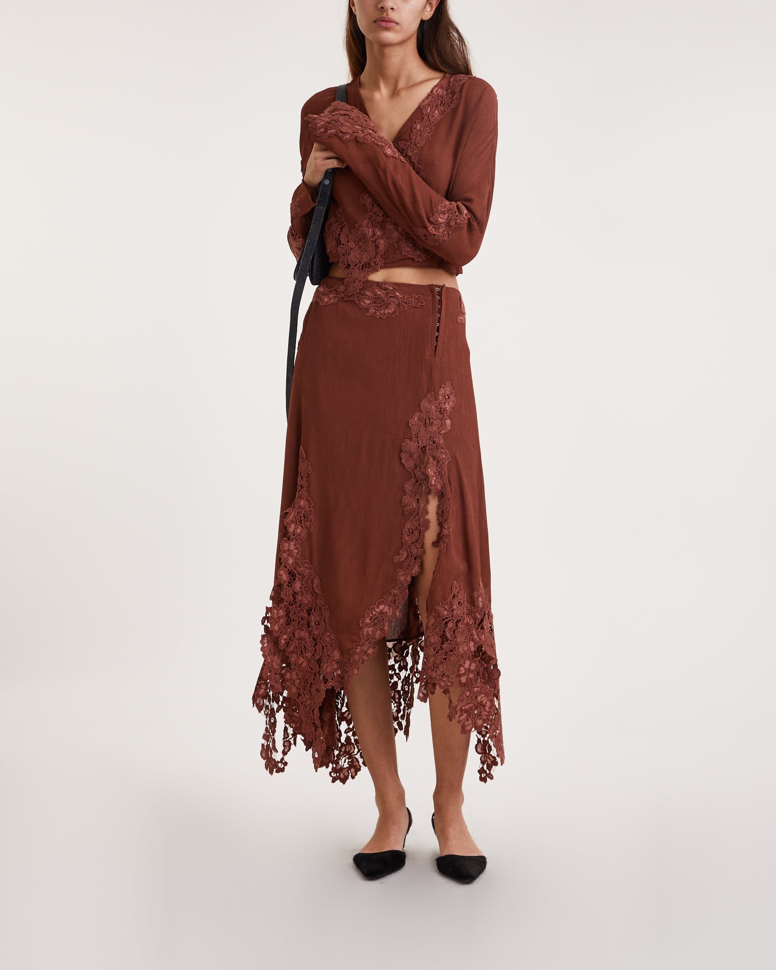 Acne Studios Skirt Crepe Midi Lace Brown
