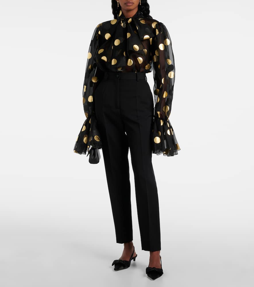 Polka-dot silk organza jacquard blouse