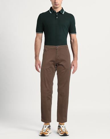 Man Pants Dark brown Size 42 Cotton, Elastane