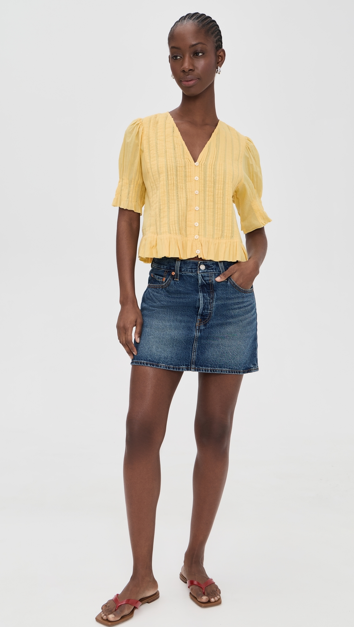 Alberte Solid Bubble Sleeve Blouse Yellow