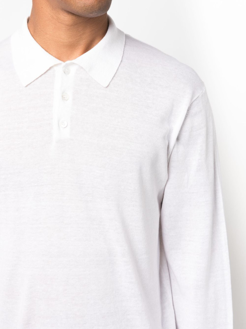 White Long Sleeve Linen Polo Shirt