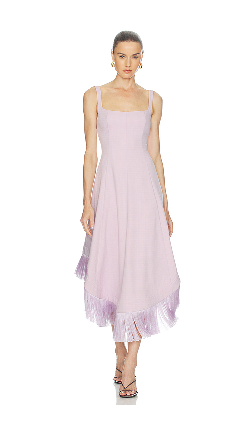 Clea Emine Fringe Hem Dress in Lavender. L. Also in M