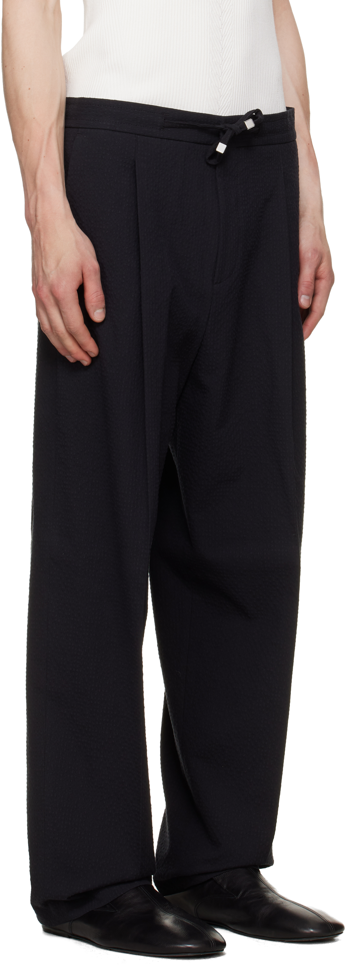 Black Modern-Fit Seersucker Trousers