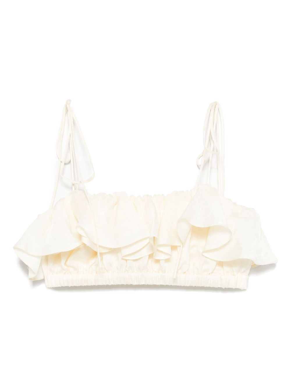 Ruffled-trim linen top - Yellow