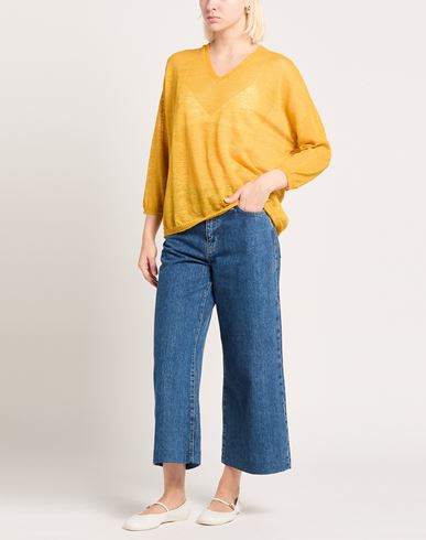 Woman Sweater Mustard Size L Linen, Polyester