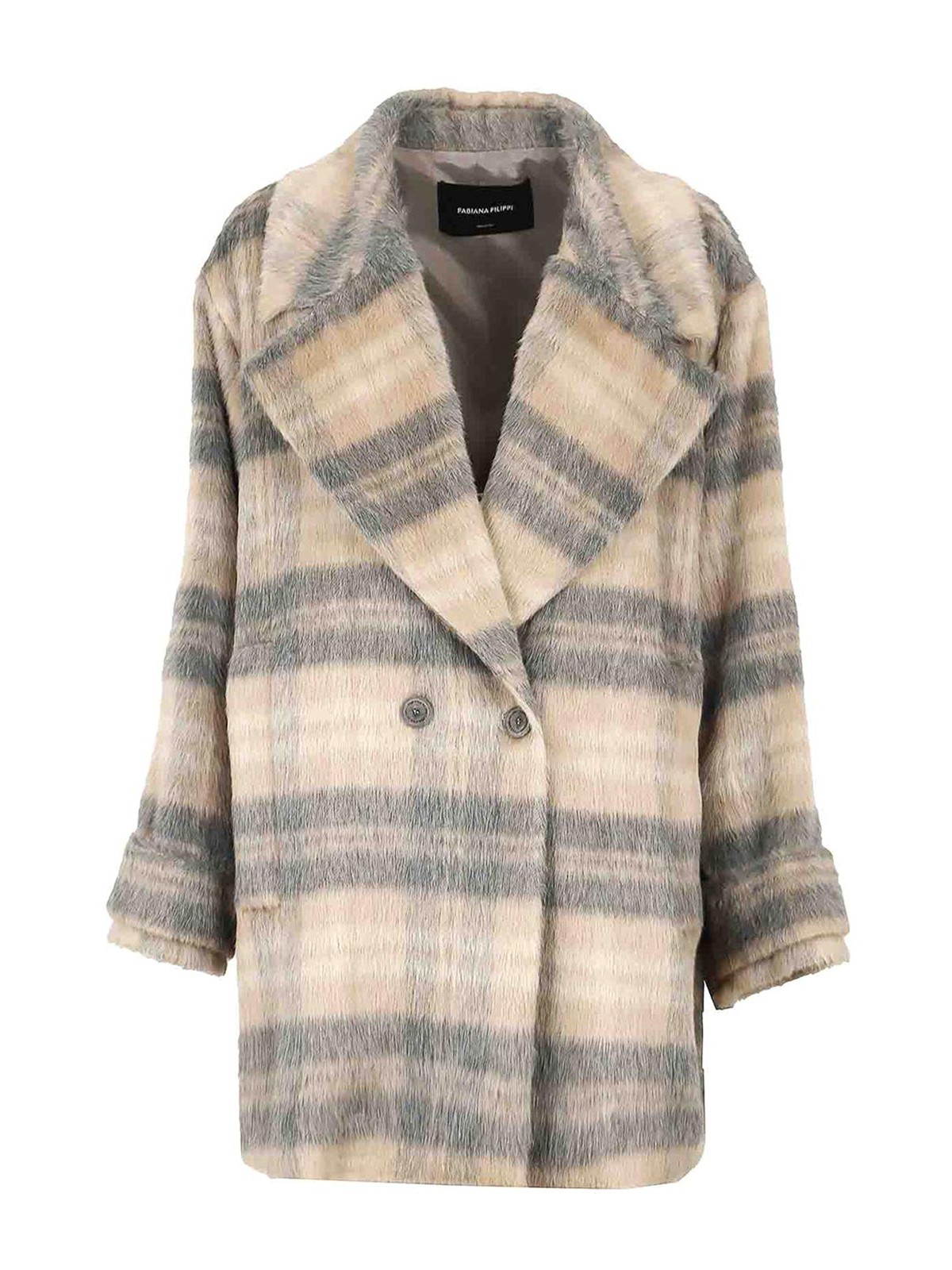 Double-breasted Gray Pink Checked Coat