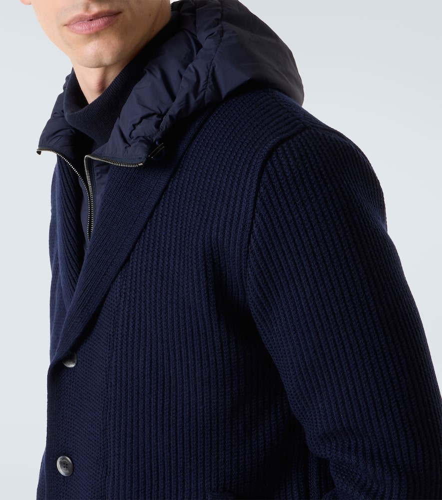 Layered wool and technical cardigan