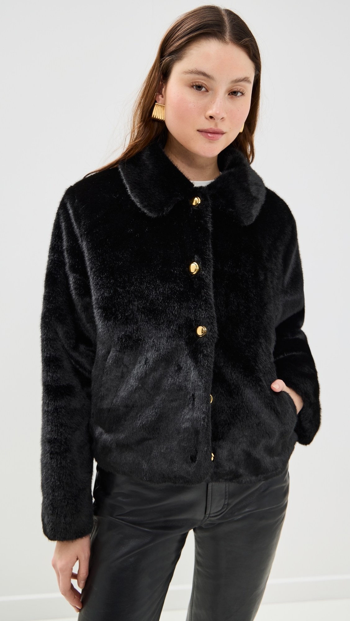 Faux Fur Collared Jacket Black