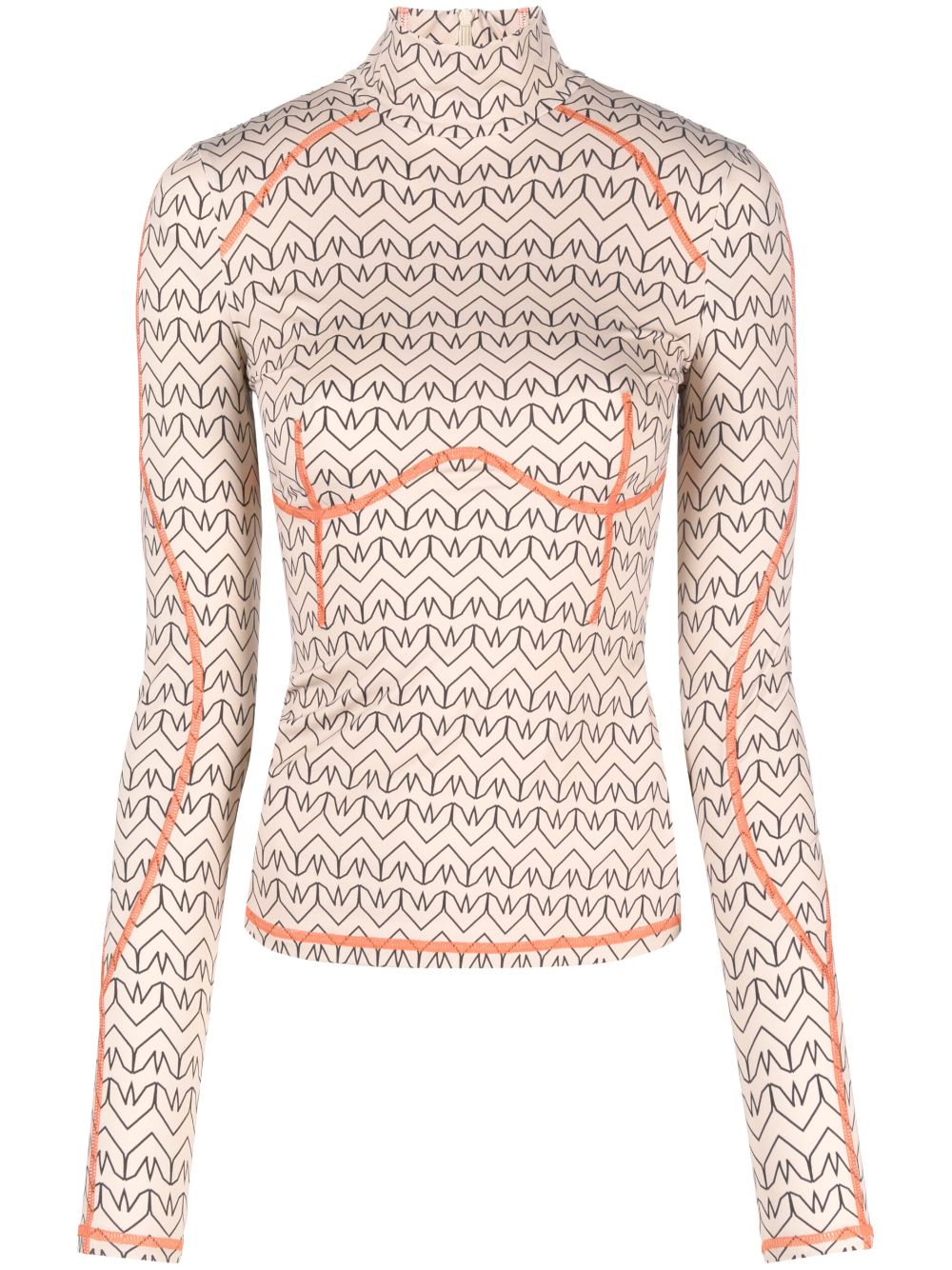 Monogram-pattern high-neck T-shirt - Neutrals
