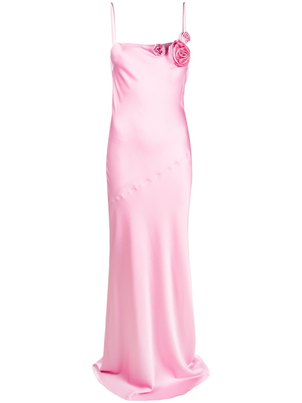 Rose-appliqué silk-blend maxi dress - Pink