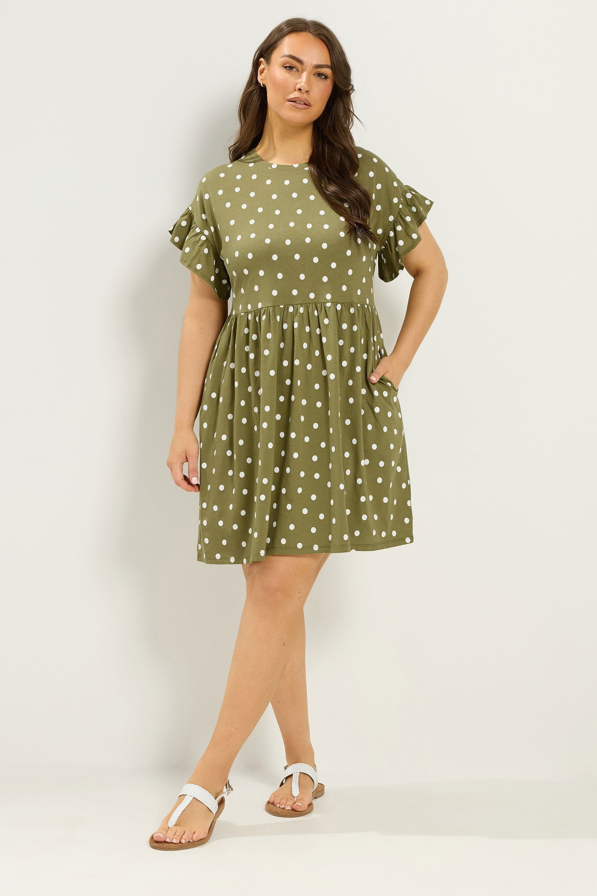 Yours Polka Dot Tunic Dress In Olive