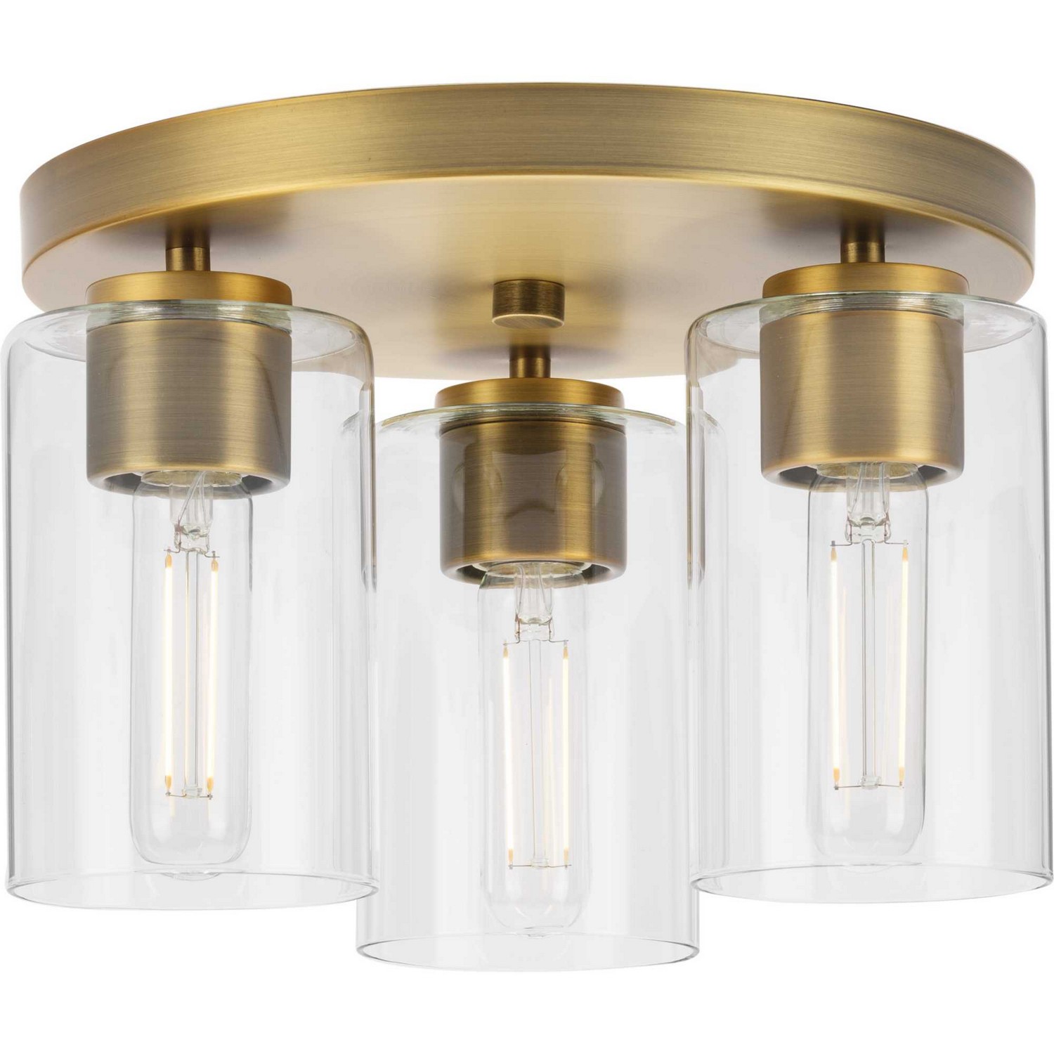 Vintage Brass Three Light Flush Mount from the Cofield Collection