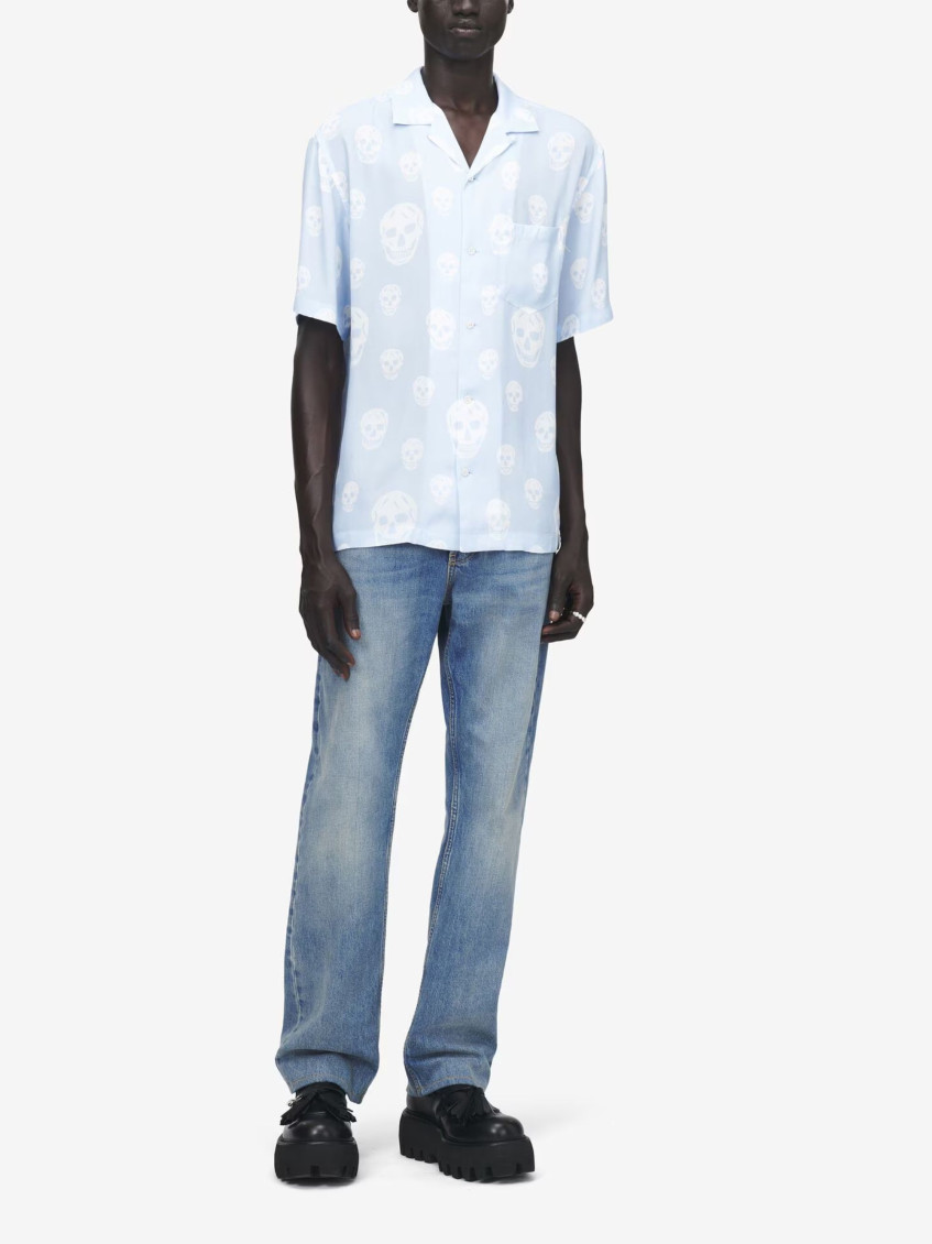 Light Blue Skull Print Shirt