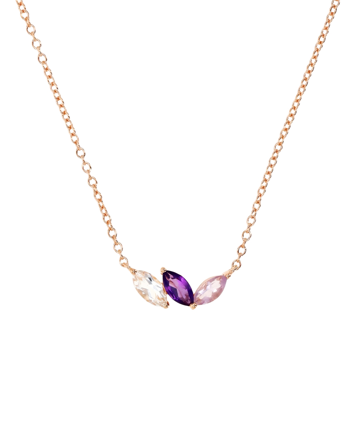 "Multi-Gemstone Marquise Trinity 18"" Pendant Necklace (3/4 ct. t.w.) in 14k Rose Gold-Plated Sterling Silver - Multi-Gemstone"