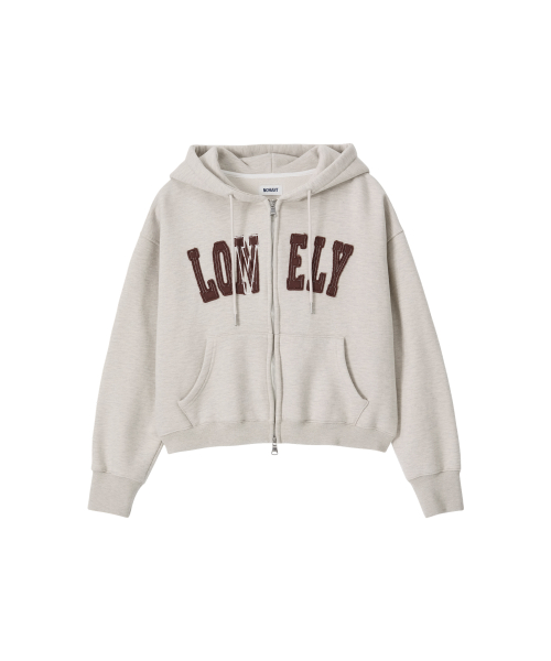 LONELY/LOVELY CROP HOODIE ZIP-UP OATMEAL