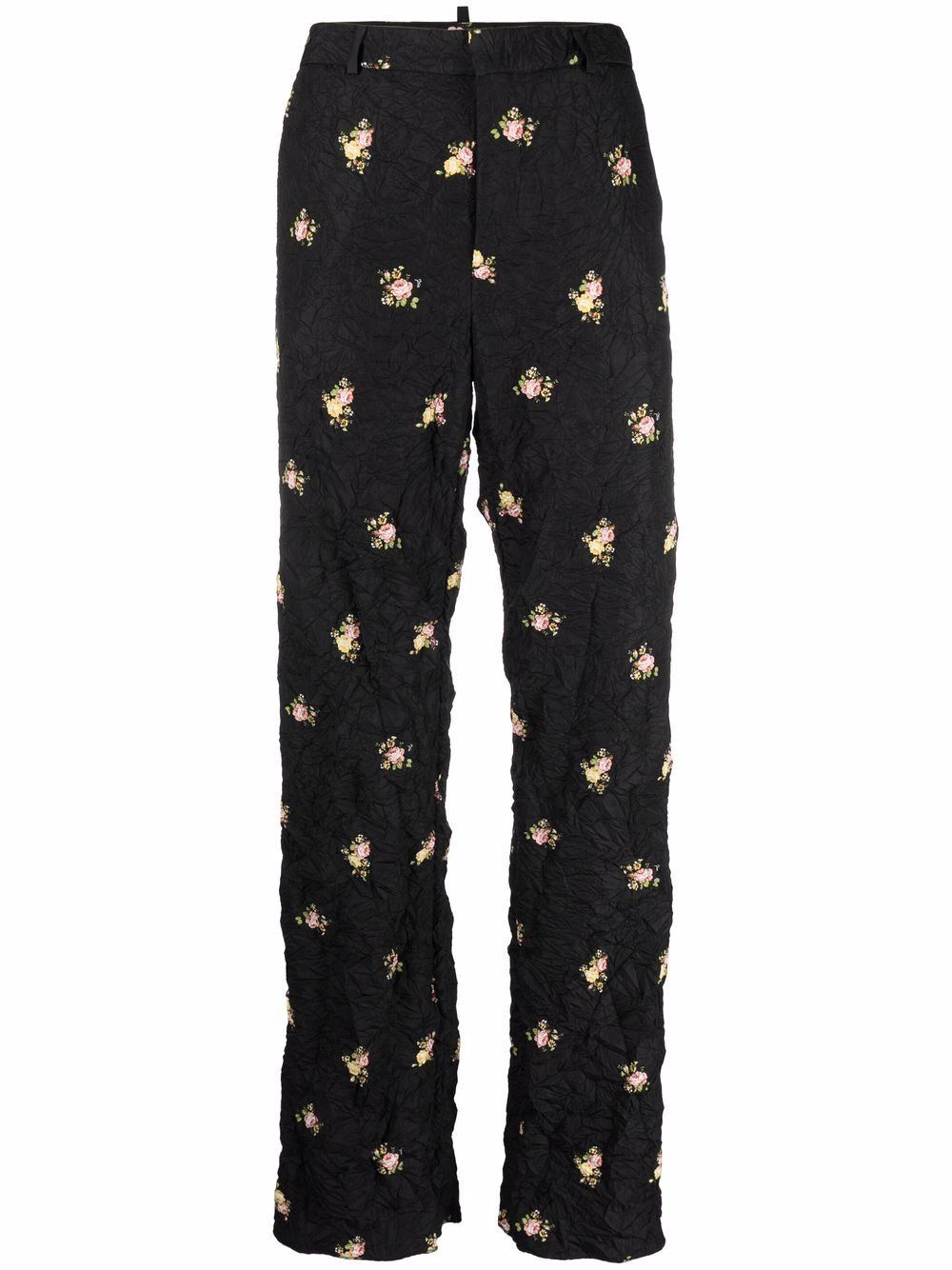 Creased floral-print trousers - Black