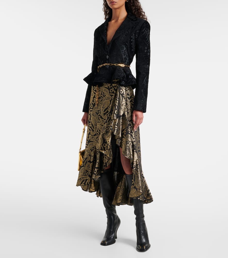 Paisley ruffled silk-blend maxi skirt