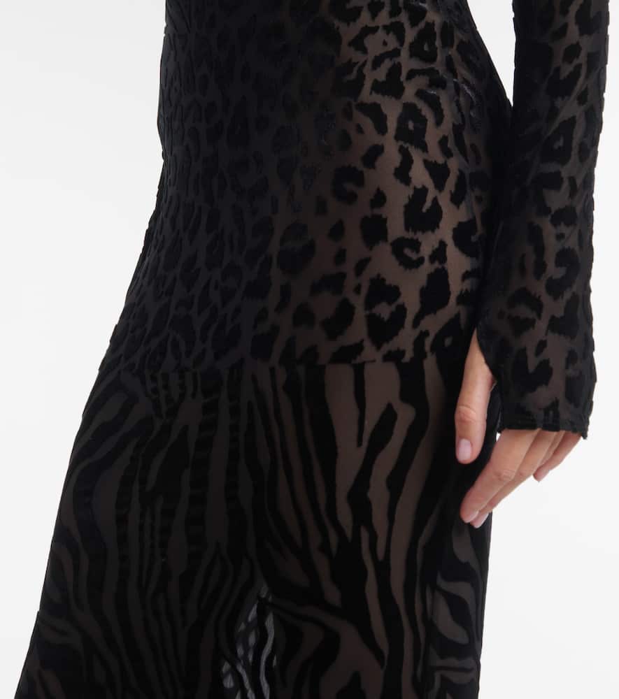 Sheer animal-print devoré maxi dress