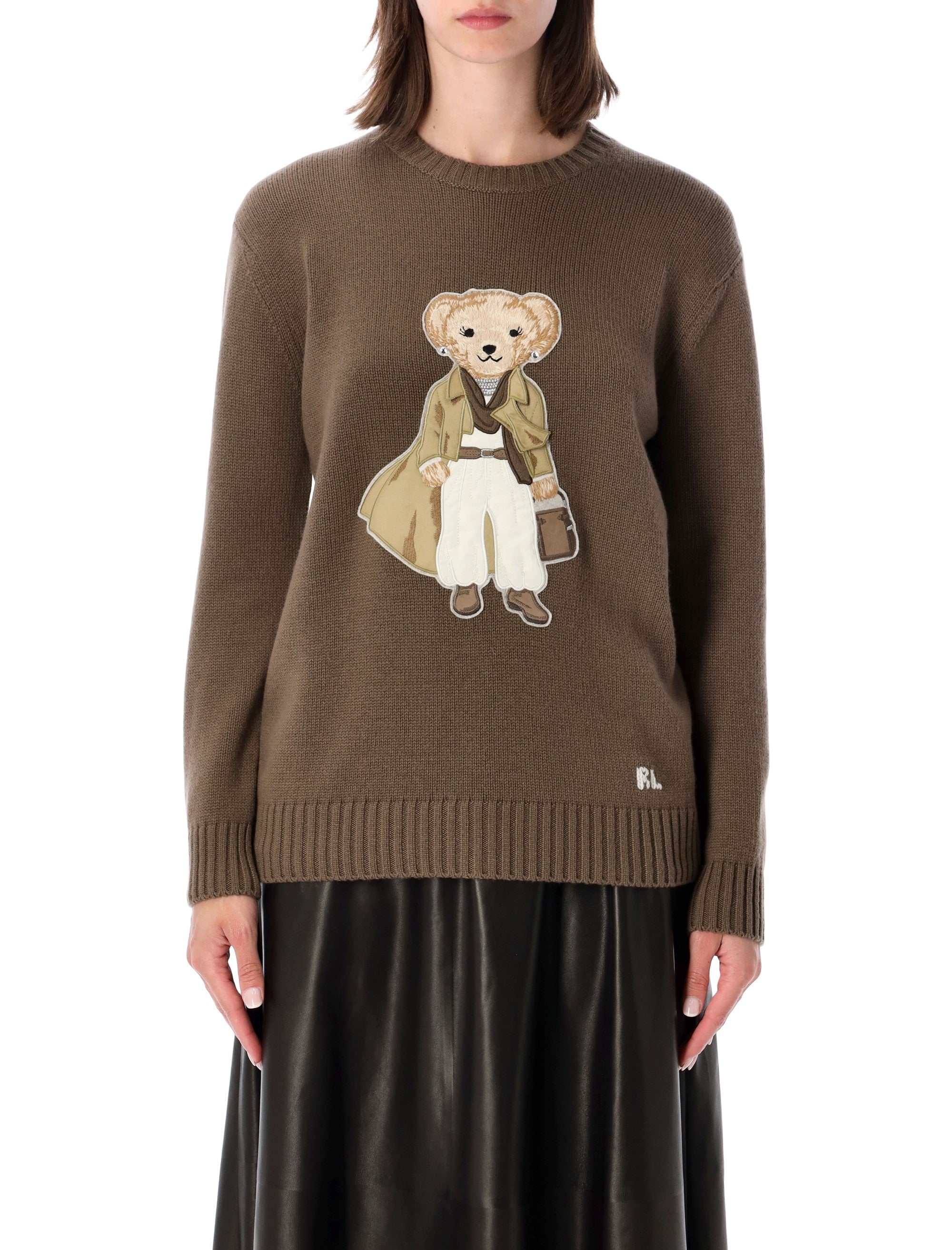Cashmere Relaxed-Fit Crewneck Sweater with Polo Paint Patch