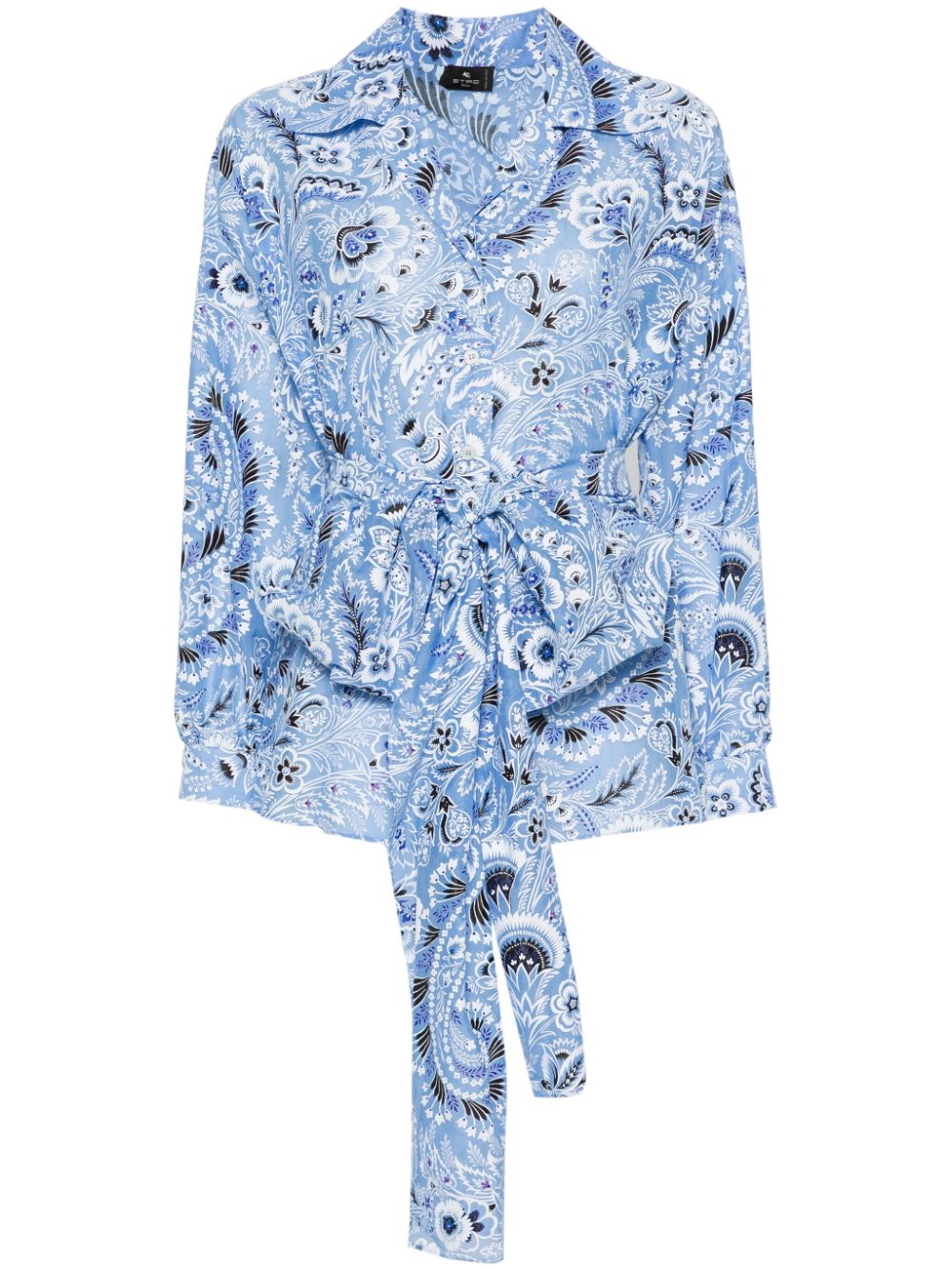 Floral-print silk-cotton shirt - Blue