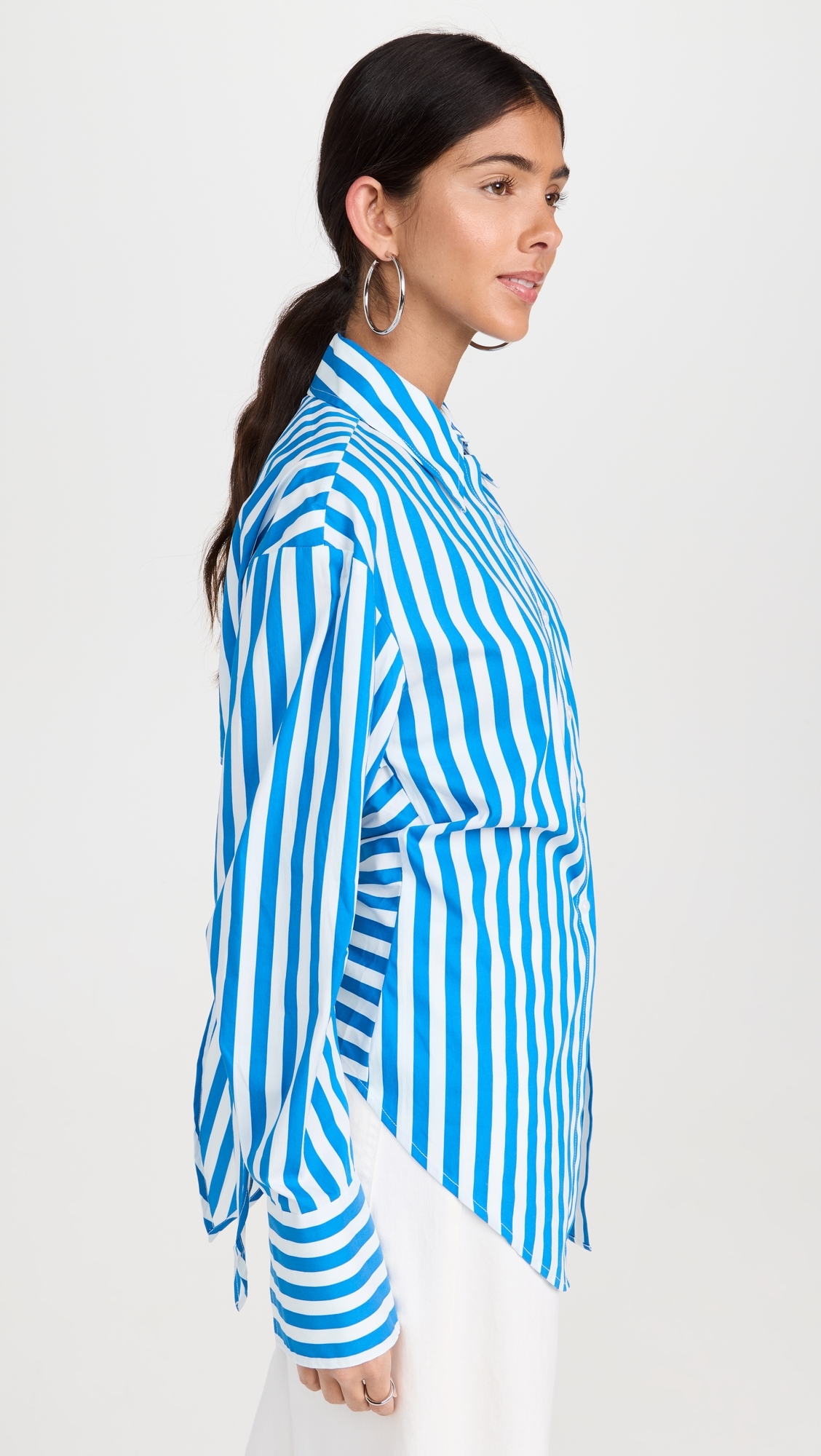 Loch Striped Poplin Button Up Top Blue Stripe