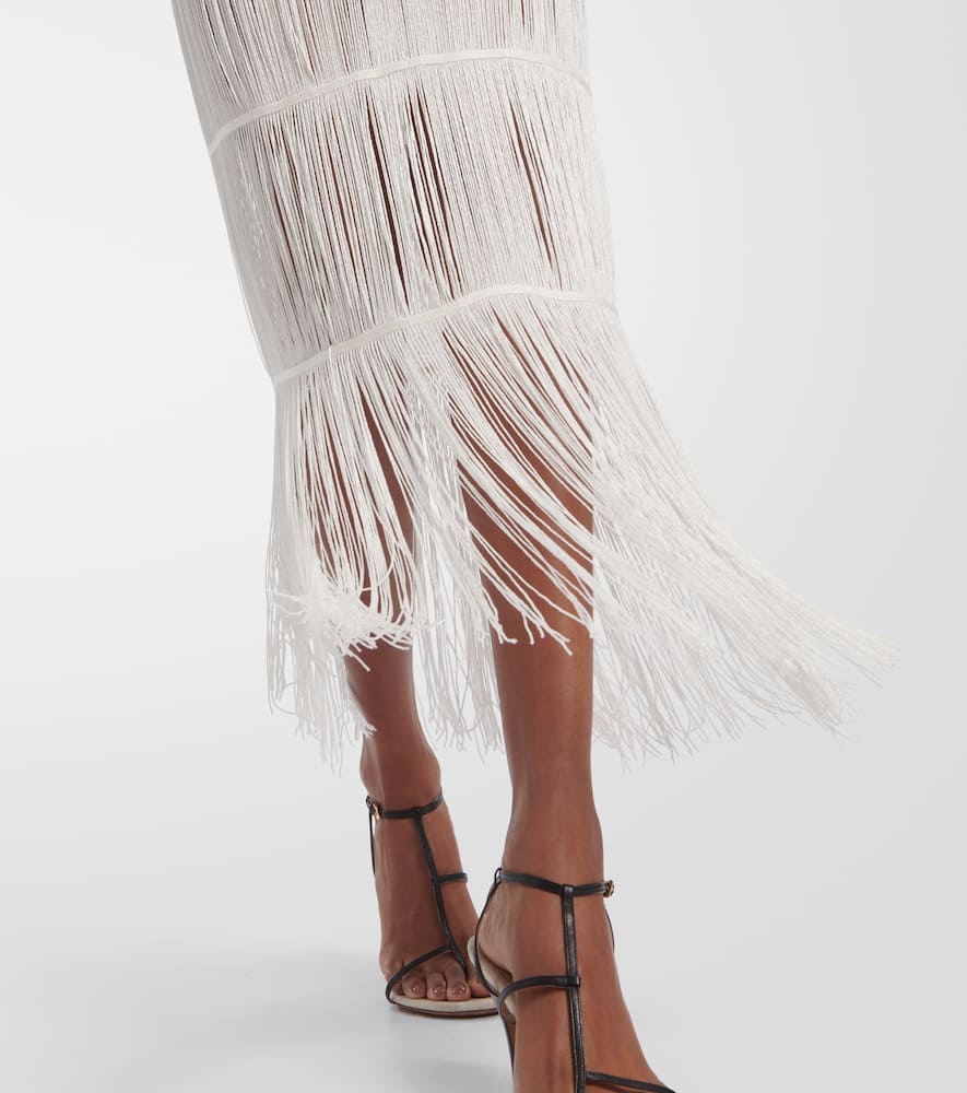 Zare fringed ribbed-knit maxi dress