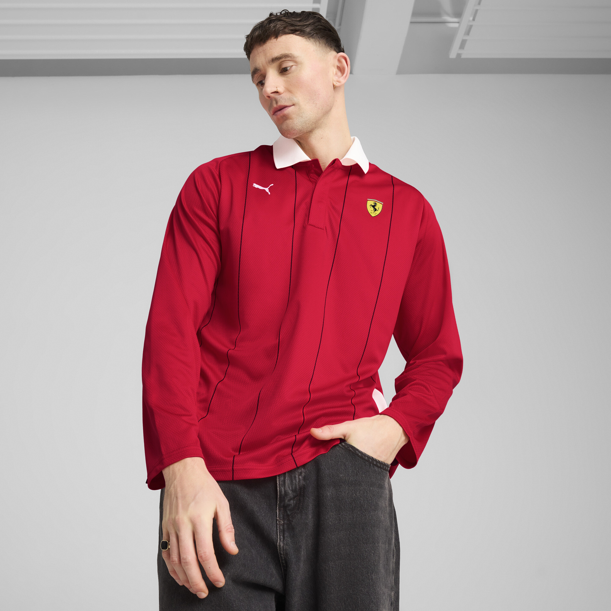 PUMA Scuderia Ferrari Race Men's Long Sleeve Polo Shirt in Red