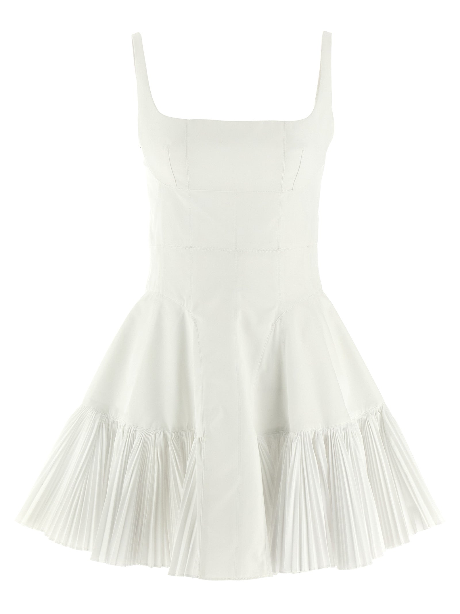 Pleated Cotton Poplin Dress — White