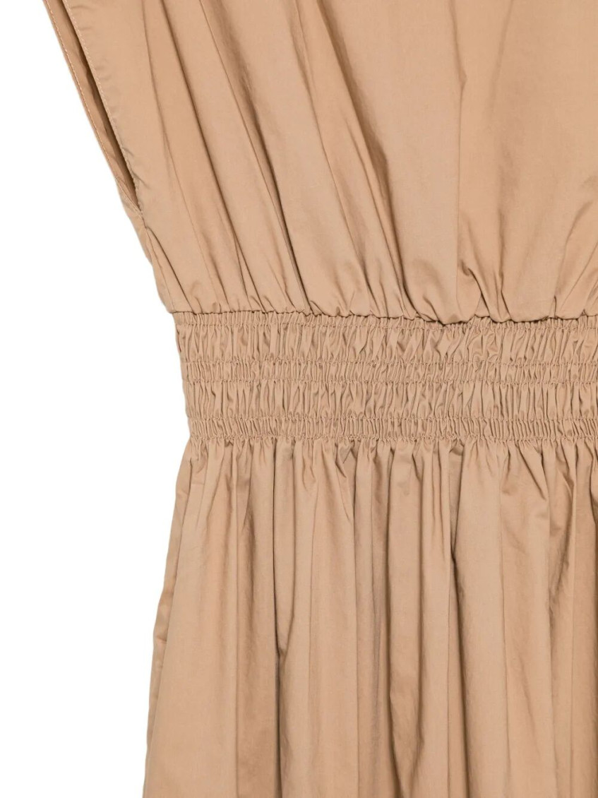 Brown Boat Neck Midi Dress