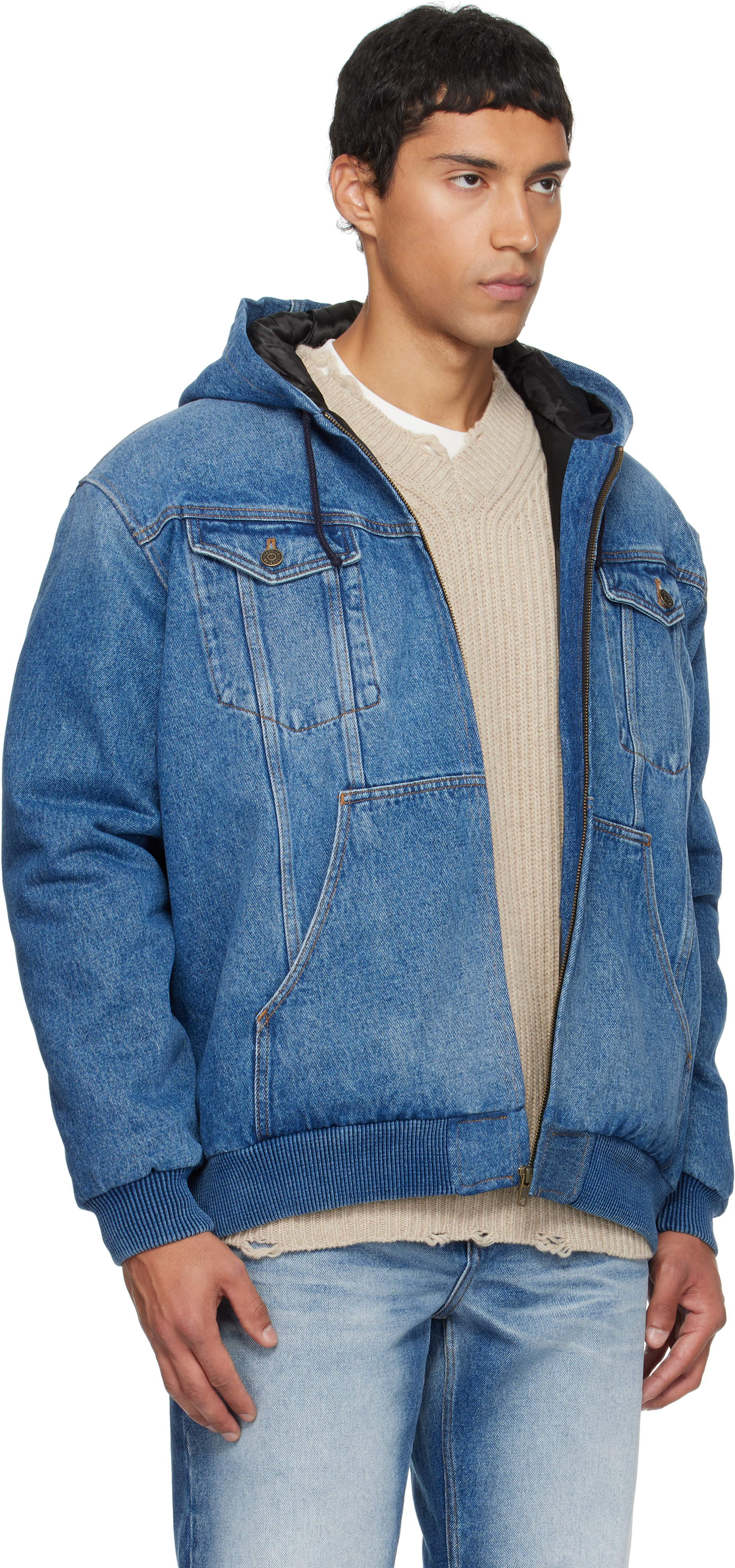 Blue Hooded Denim Jacket