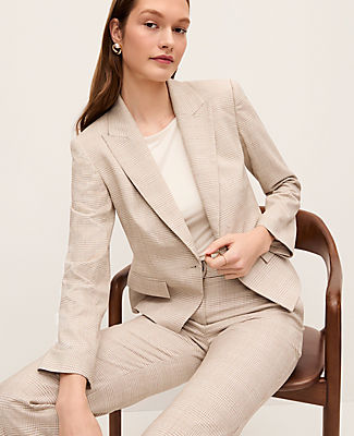Ann Taylor The Single Button Fitted Blazer in Glen Check