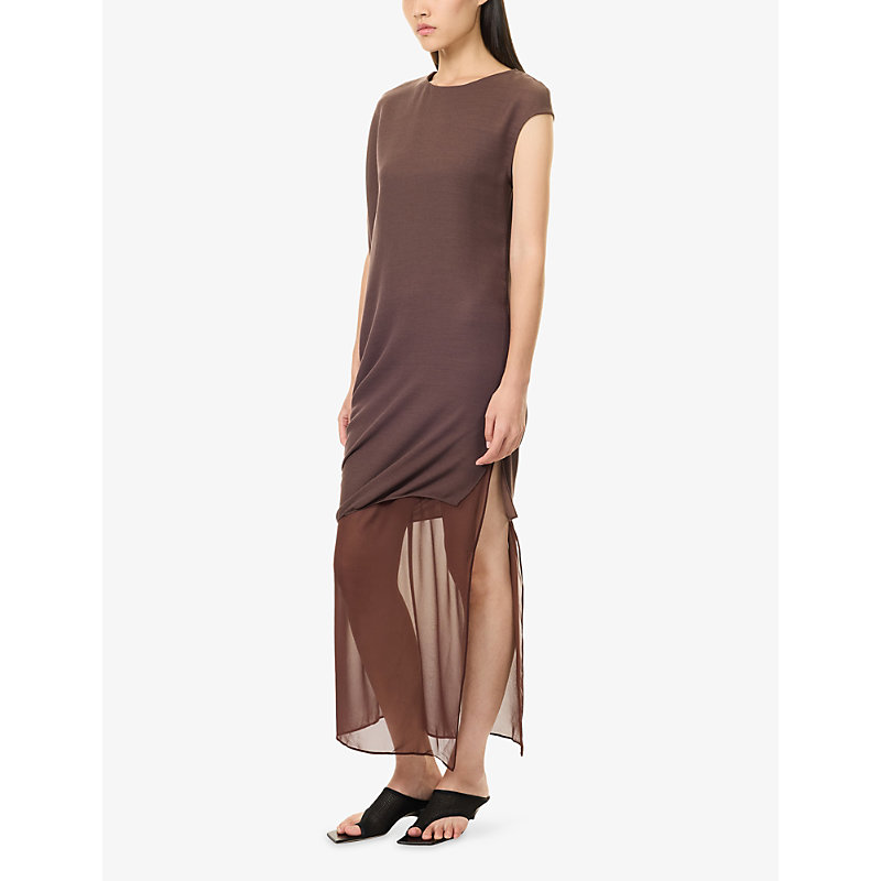 Womens Asymmetric Draped Cupro and Wool-Blend Maxi Dress
