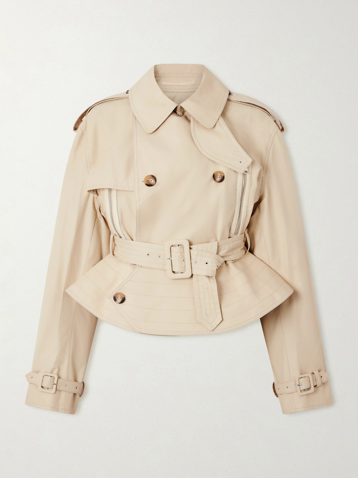 S. S. Daley - Evelyn Leather-trimmed Cotton-blend Gabardine Jacket - Cream