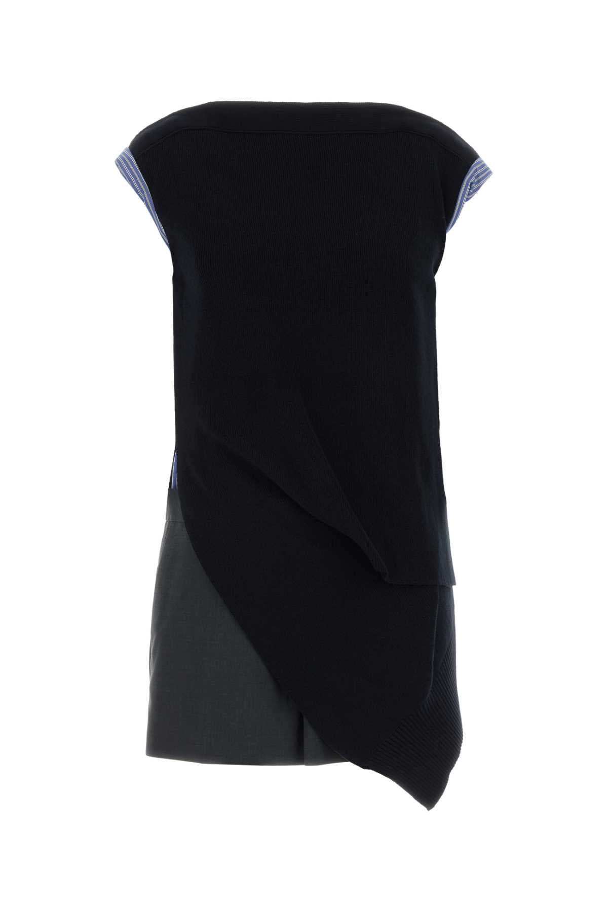 Color-Block Ribbed Dress — Navy