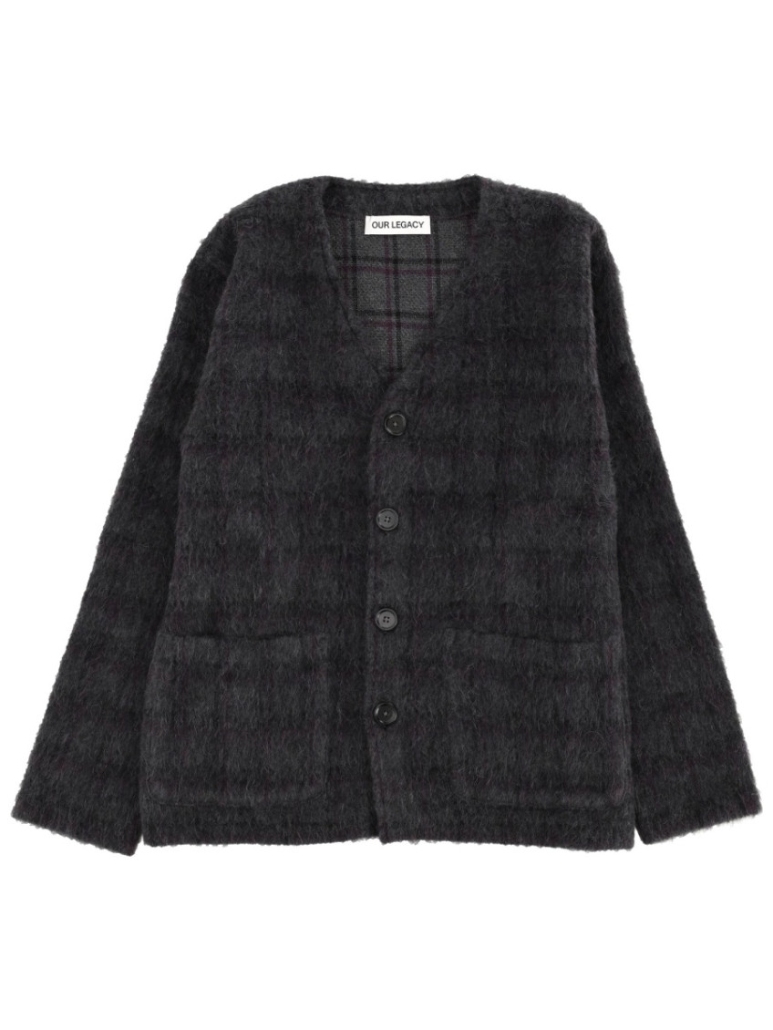 Grey Checks V Neck Cardigan