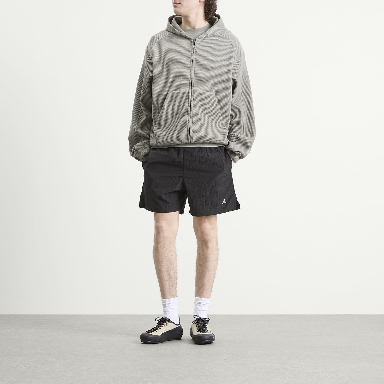 Sweatshirt ROA Bee Sun Faded Organic Waffle Zip Up Hoodie Grey