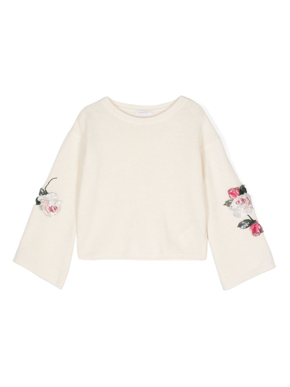 Floral-appliqué wool blend jumper - Grey