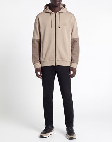 Man Sweatshirt Taupe Size L Cotton, Polyester, Elastane