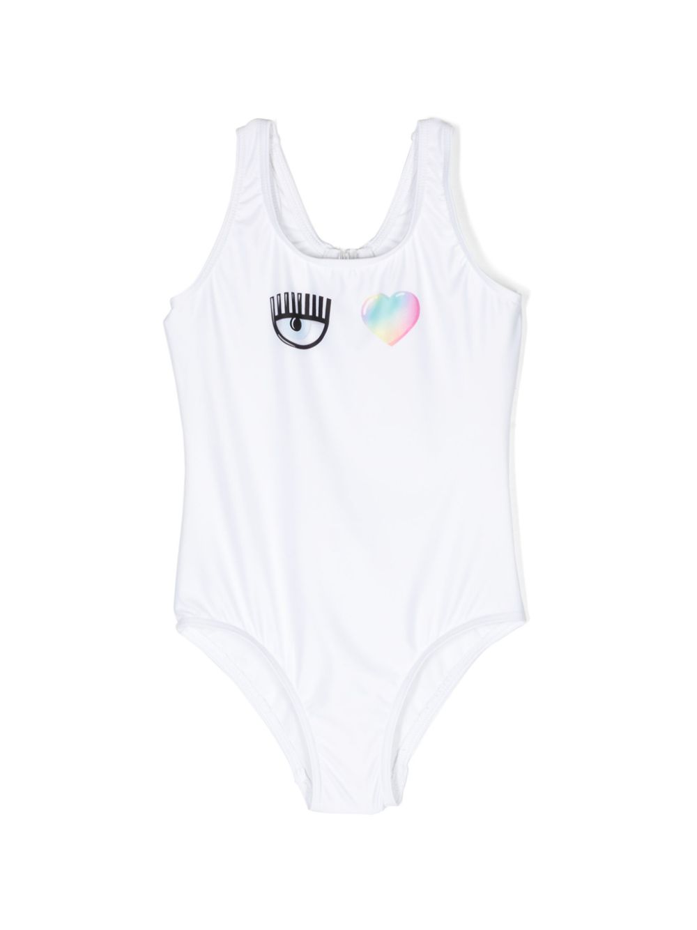 Eyelike-motif open-back swimsuit - White