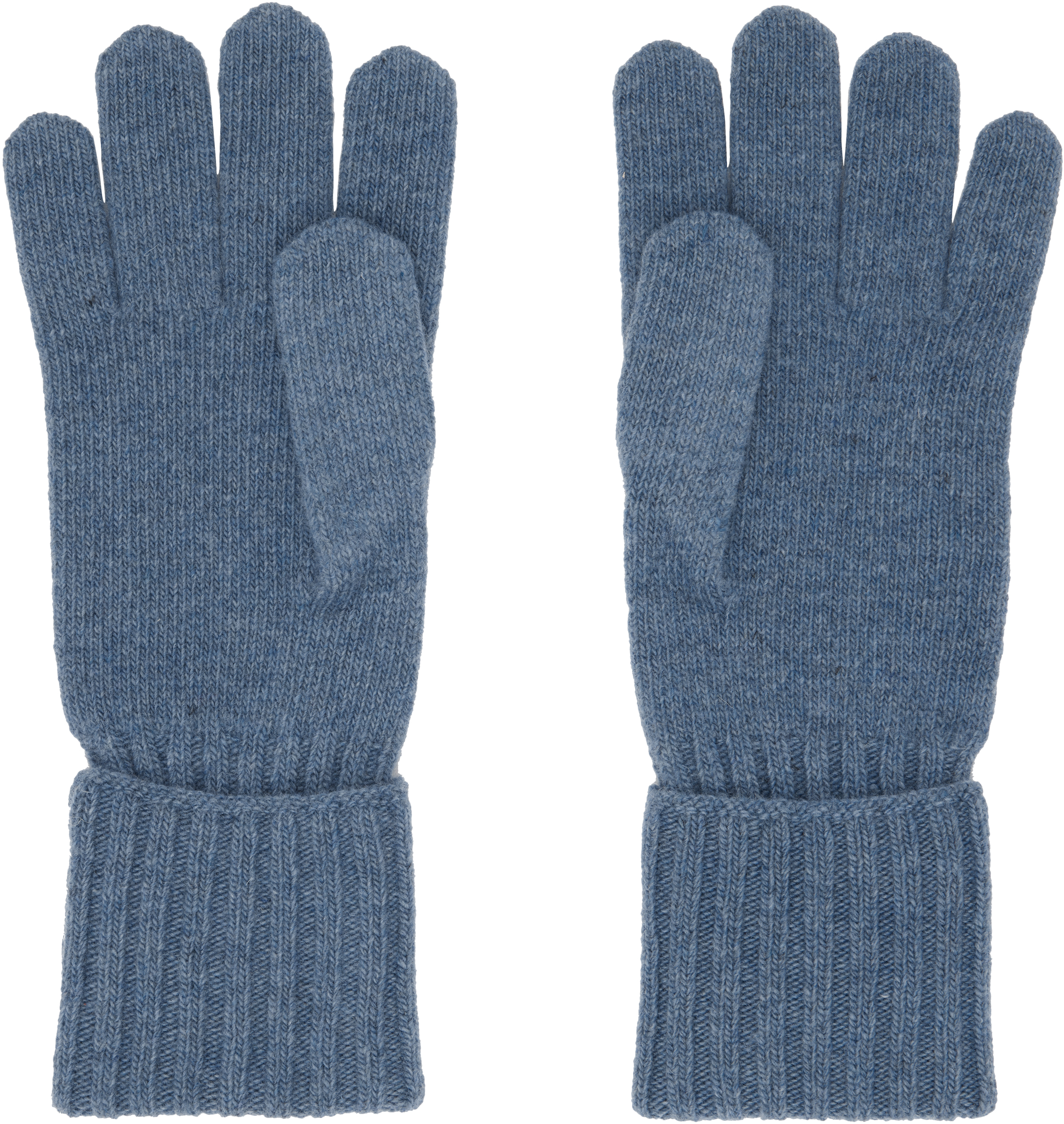 Blue Wool-Blend Knit Gloves
