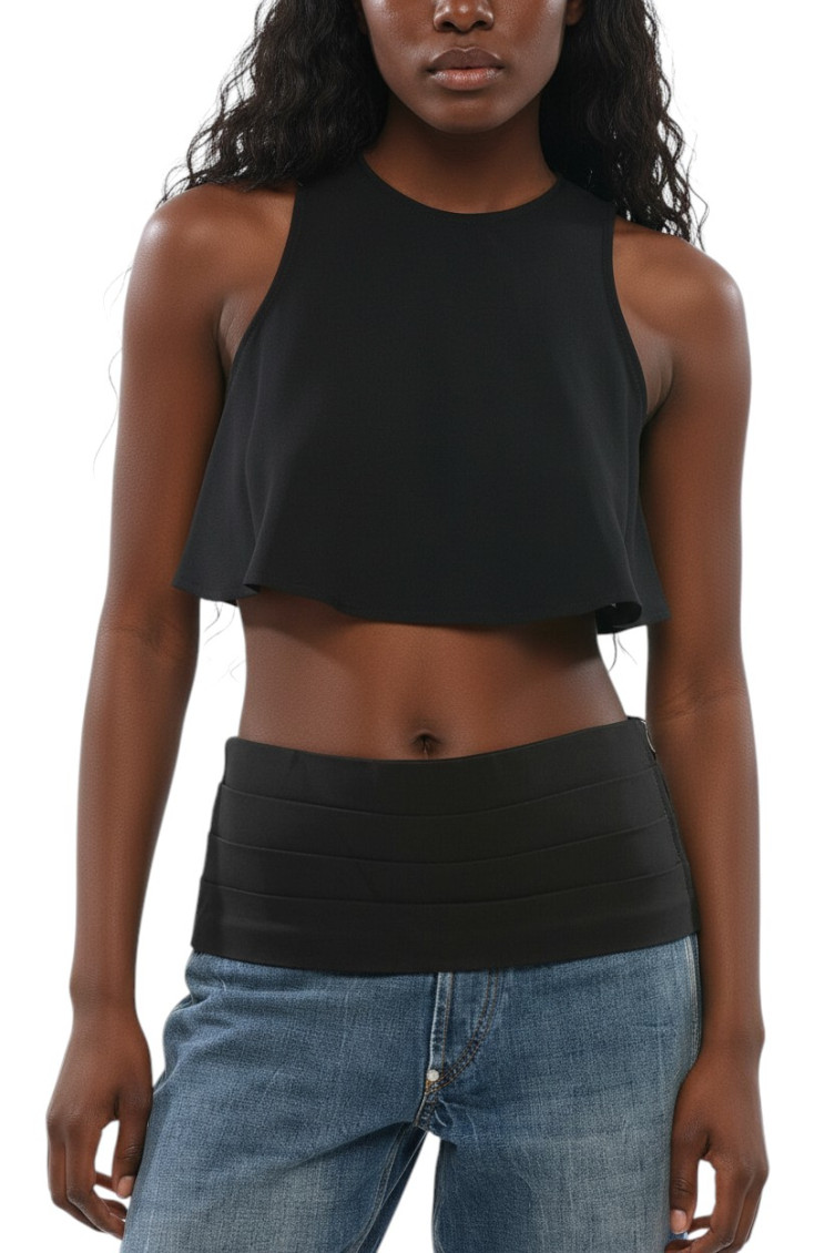 Ami Paris - acetate blend crew-neck flared top