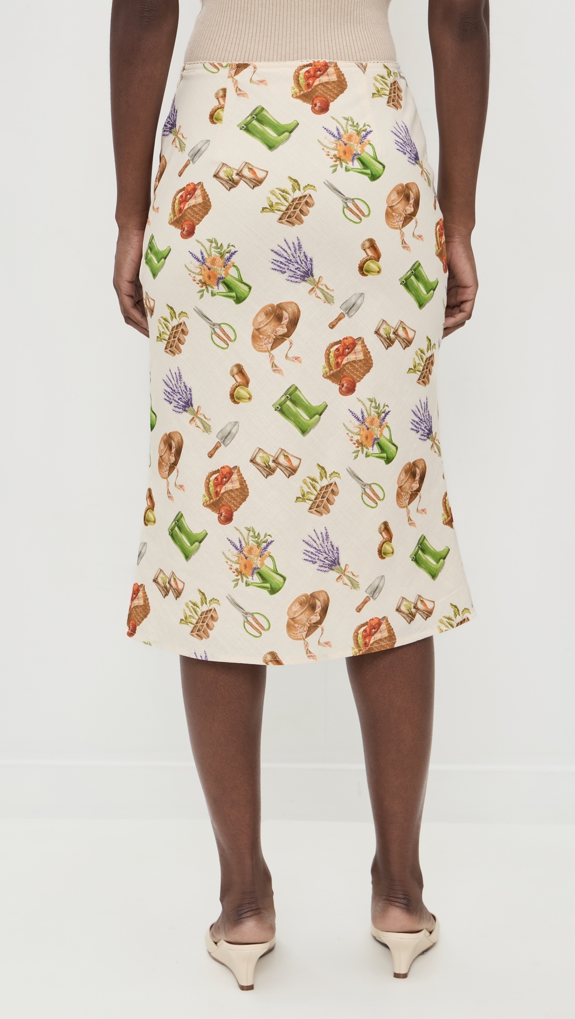 Printed Midi Skirt Cream