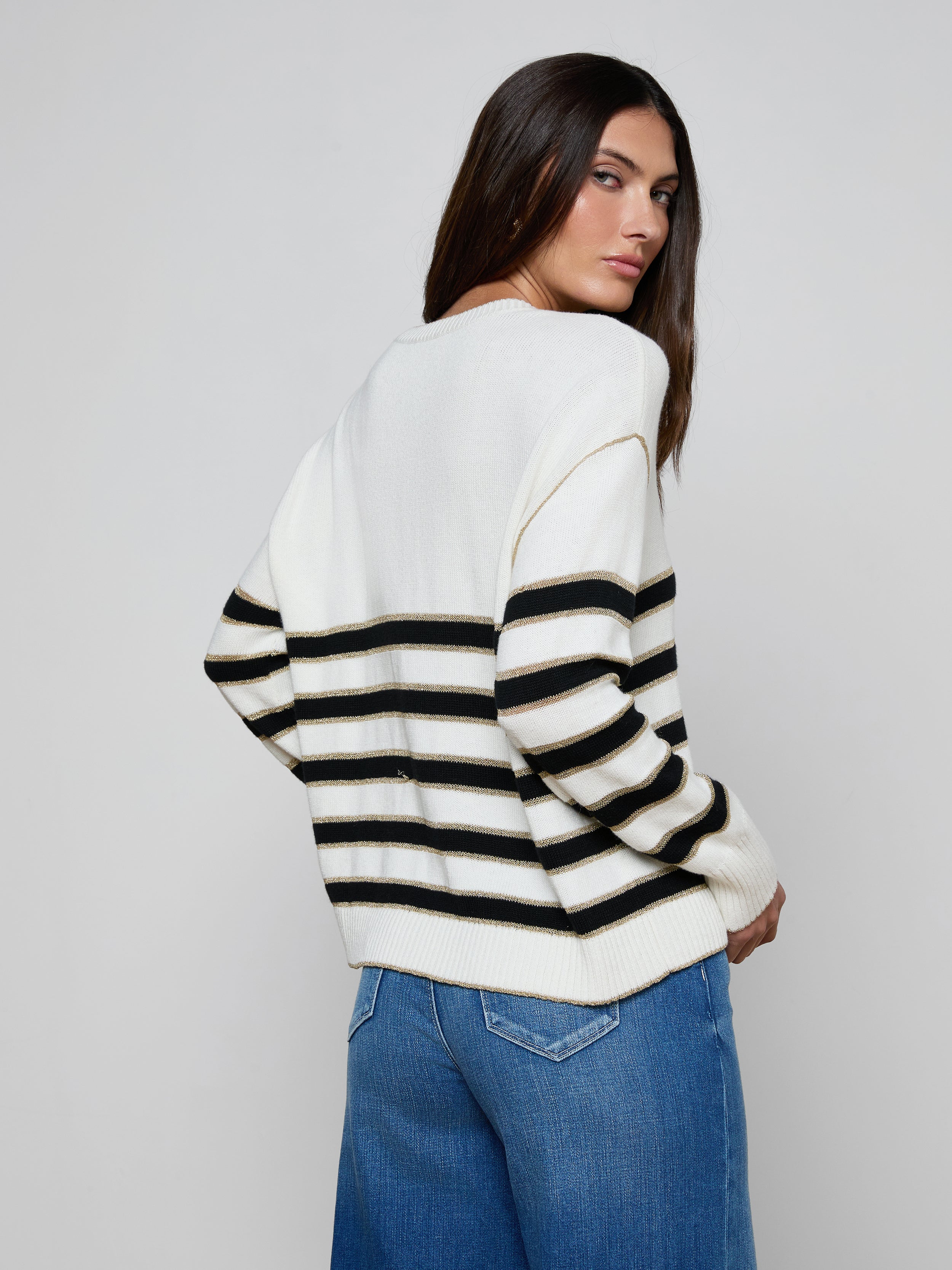Bishop Striped Sweater In Ivory/black/gold Stripe