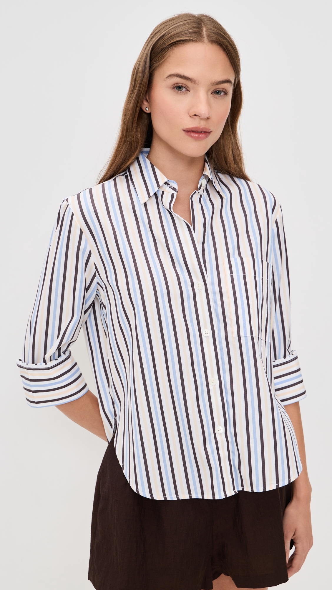 The Signature Y-Neck Shirt In Poplin Chocolate Plum