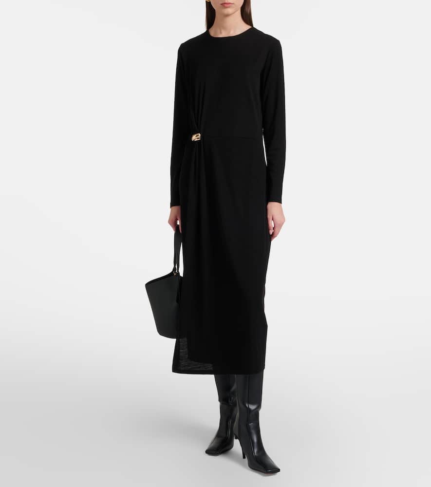 Draped wool-blend midi dress