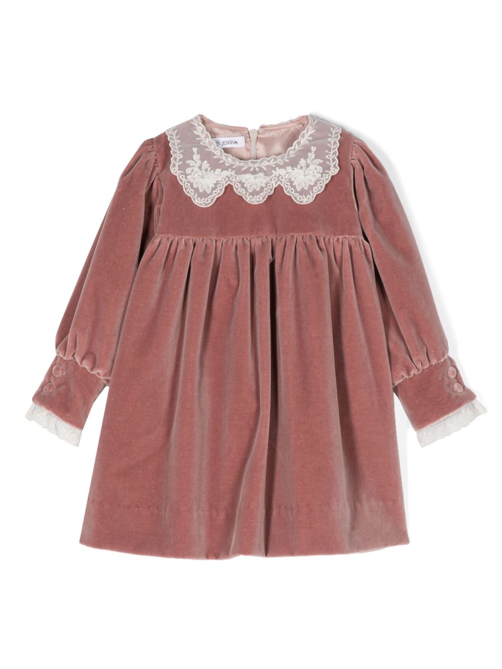 Lace-detail velvet dress - Pink