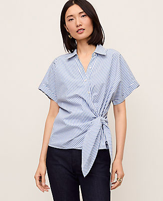 Ann Taylor Striped Tie Waist Shirt