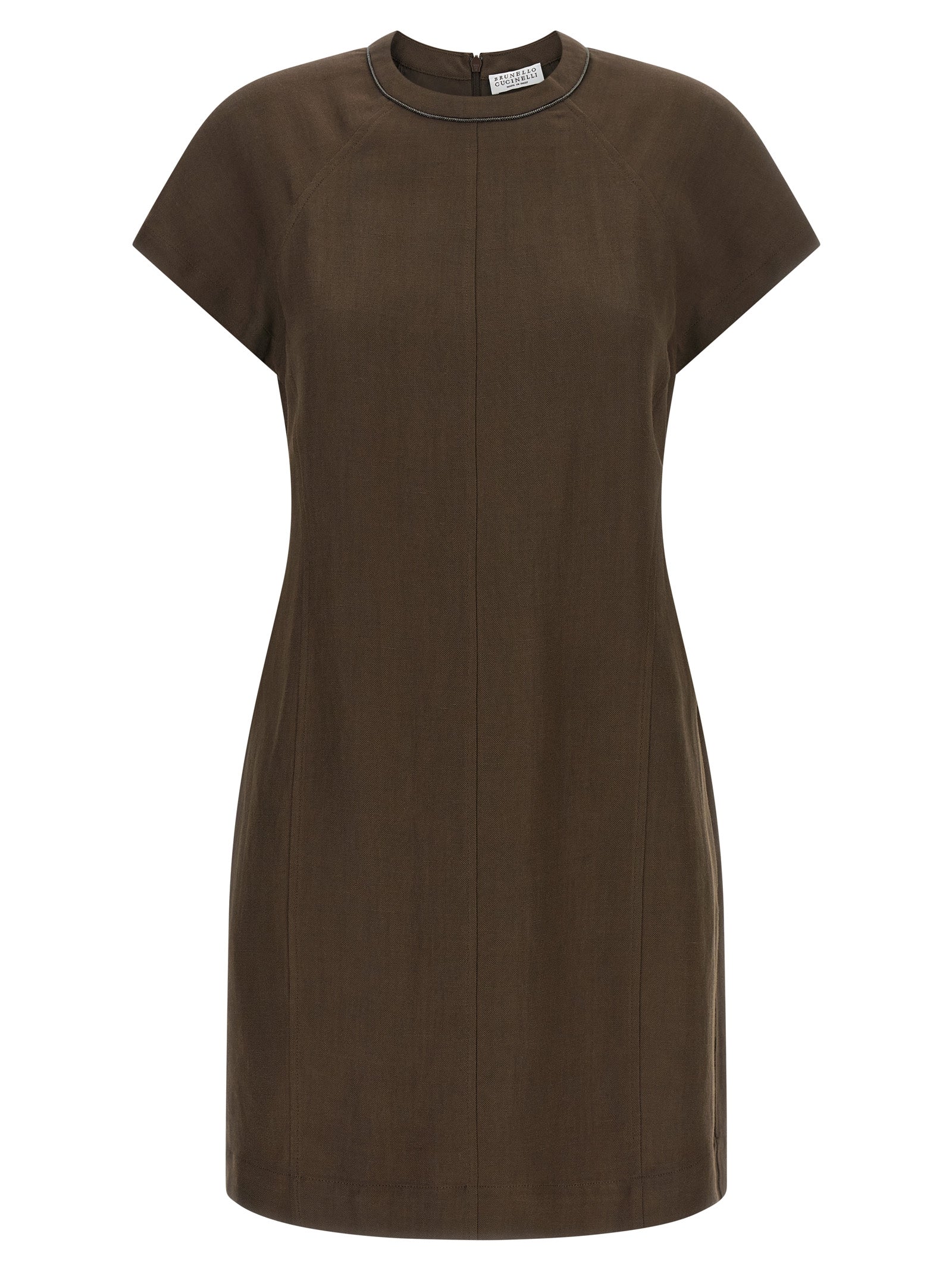 Monile Trim Viscose Dress — Brown